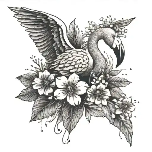 Flamingo With Forget Me Not Flowers