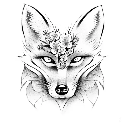 Gaisha Holding A Fox Mask Under A Cherry Blossom Tree