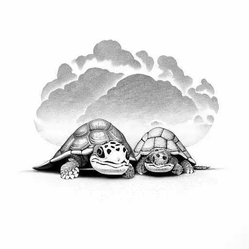 Big Turtle And Little Turtle Holding Hands