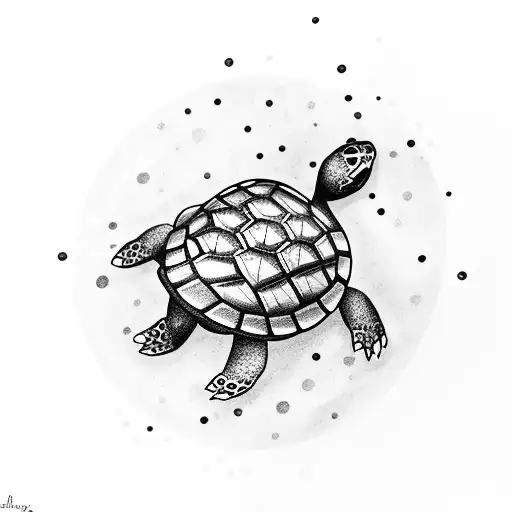 Small Turtle Next To Big Mom Turtle