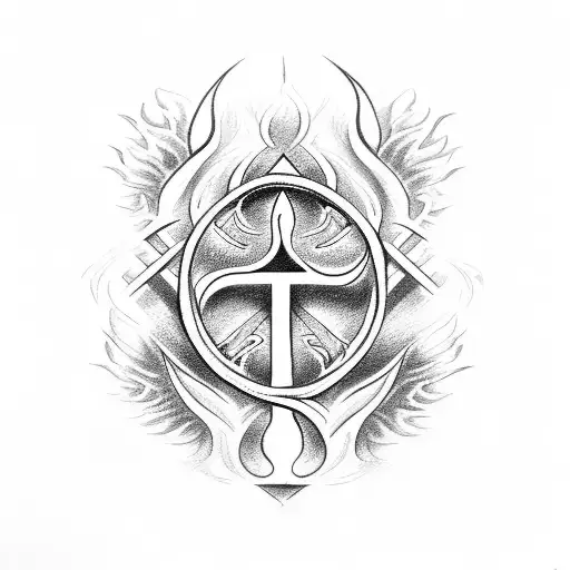 Trident With Initials On Fire