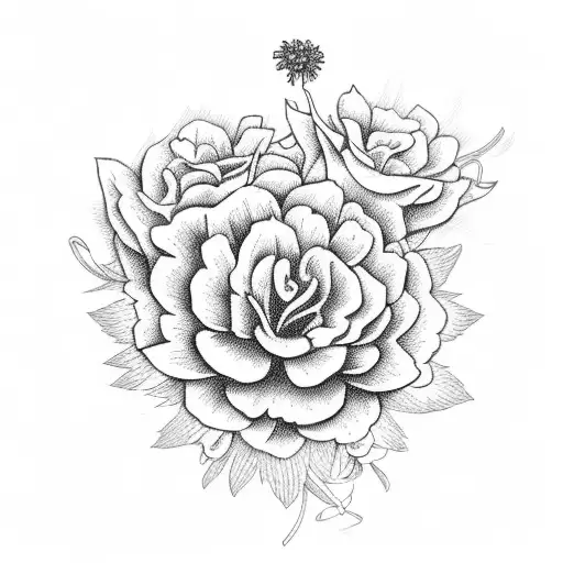 Whimsical Marigold With Floral Bouquet And Ribbon