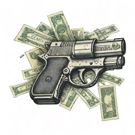 A Stack Of Money Being Held Up By A Gun