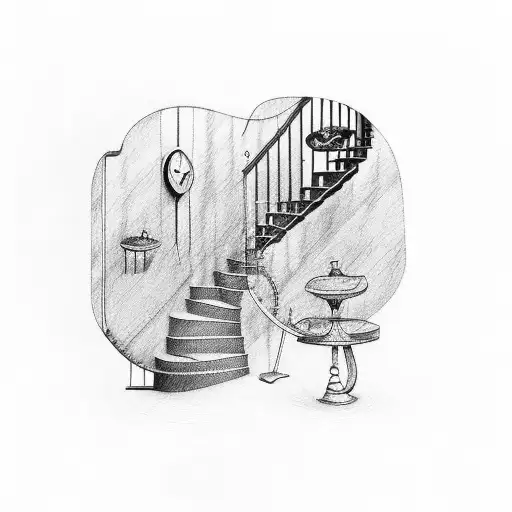 A Winding Staircase With Clock Hands As The Steps