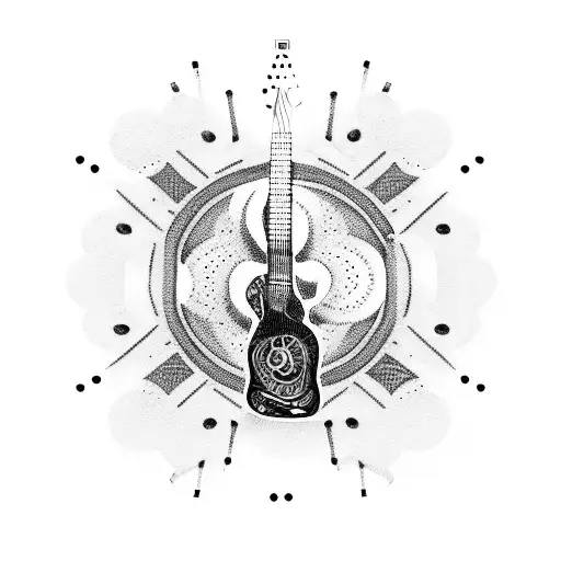 Design A Dotwork Tattoo Of A Guitar Surrounded By A Camera Lens