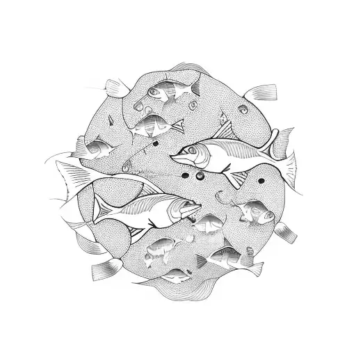A School Of Fish Swimming In The Shape Of A Design Tool