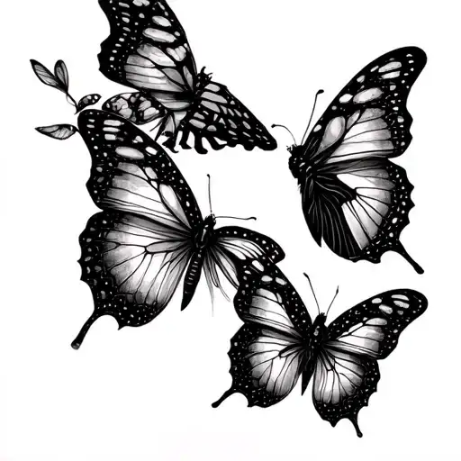 Black Fine Line Butterflies