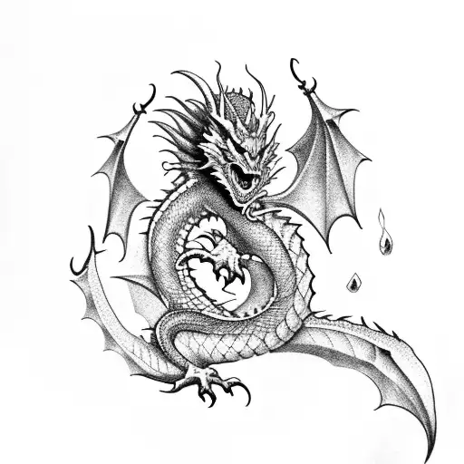Dragon With Sword In Mid