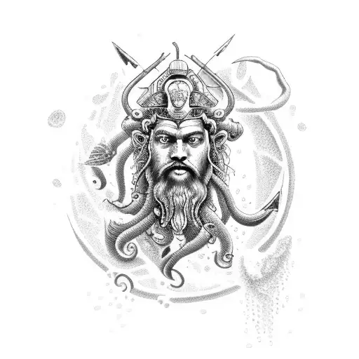 Poseidon Under The Sea With Color