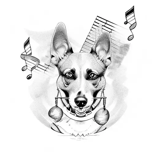 A Realistic Portrait Of A Dog Playing A Musical Instrument In Front Of A Mountain Range