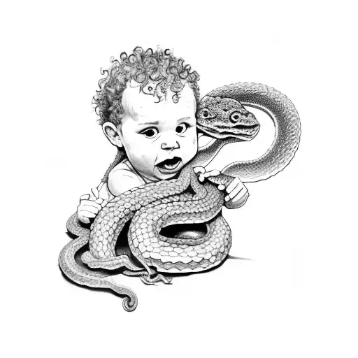 Curly Haired Toddler Strangling A Snake Barehands