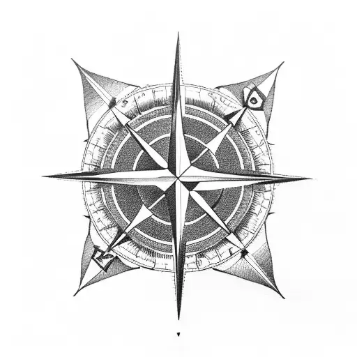 Compass Rose With A Plane And A Boat