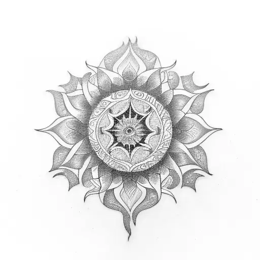 Mandala Tattoo In The Shape Of The Sun