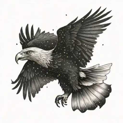 An Intricate Design Featuring An Eagle Soaring Through A Starry Night Sky