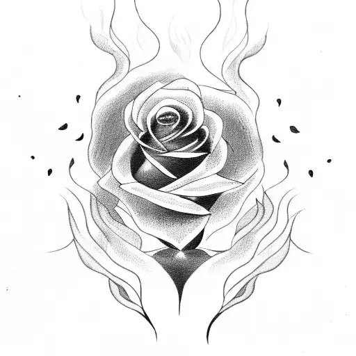 Womans Silhouette With A Black Rose And Flames