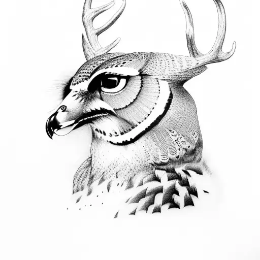 Mix Of Realistic Deer And Realistic Owl