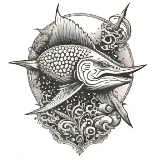 Poseidon Face On A Swordfish Black And White