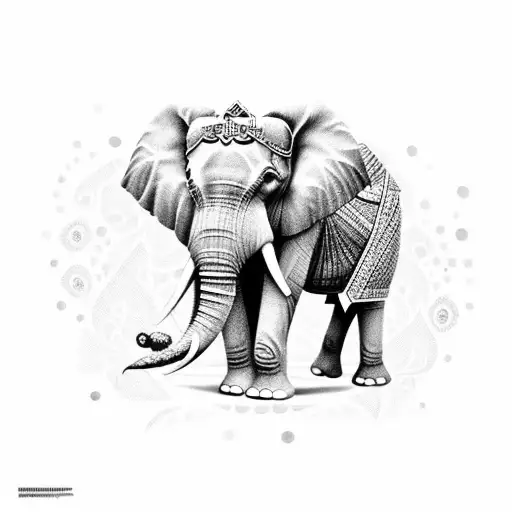 An Elephant Adorned With Traditional Thai Patterns Standing In Front Of A Stunning Temple