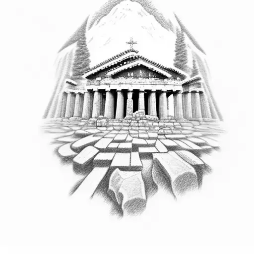 Greek Temples On Mountain