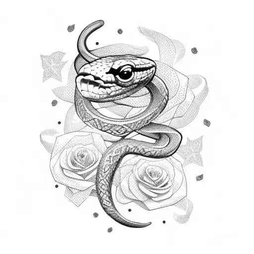 Snake With Roses And Stars