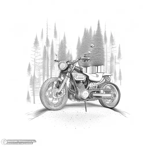 A Motorcycle Speeding Through A Forest With Equations Forming The Trail