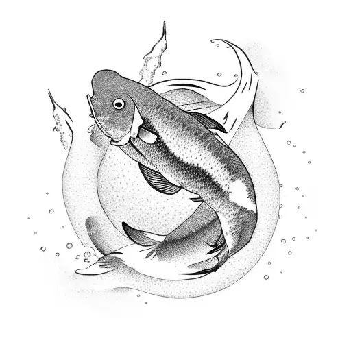 A Minimalist Design Of A Koi Fish Swimming Upstream With Mount Fuji In The Background