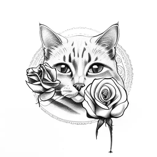 Cat Holding A Rose