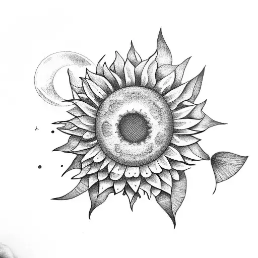 Sunflower And Moon And Sea