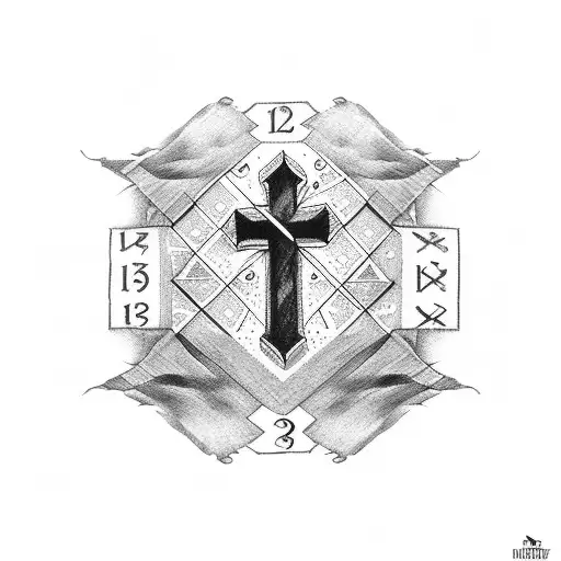 Cross And Roman Numerals 13 And 27