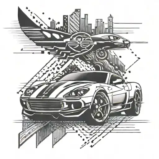 A Stylized Graphic Of A Market Graph Intertwined With A Sports Car Silhouette