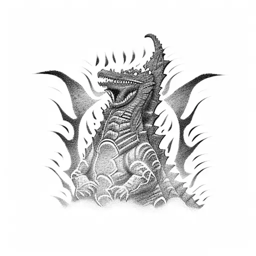 A Dotwork Tattoo Of Godzilla Surrounded By Lines Of Code And Binary Numbers