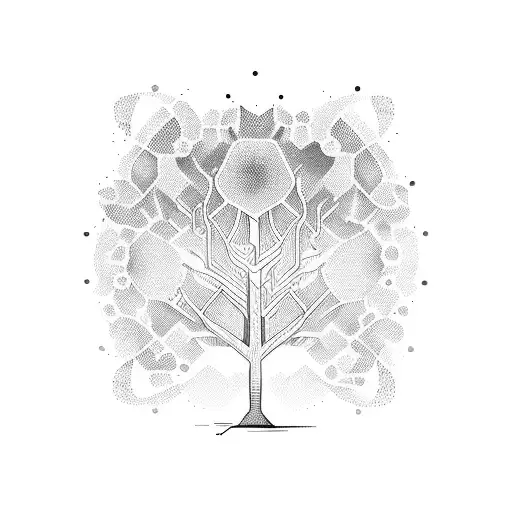 A Dotwork Tattoo Of A Coding Language Snippet Forming The Shape Of A Tree