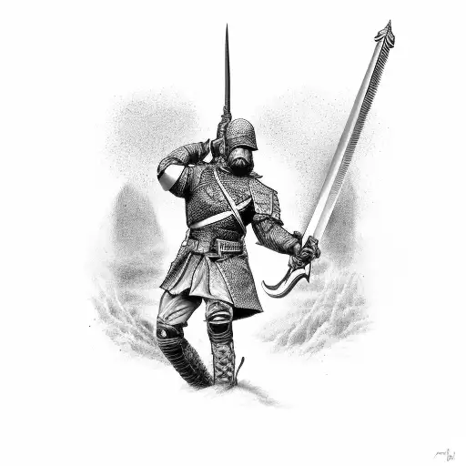 Solider With Sword Advancing On The Enemy