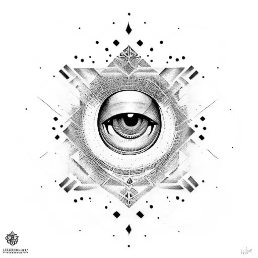 Abstract Dotwork Tattoo Featuring A Combination Of Hansa And Evil Eye Elements