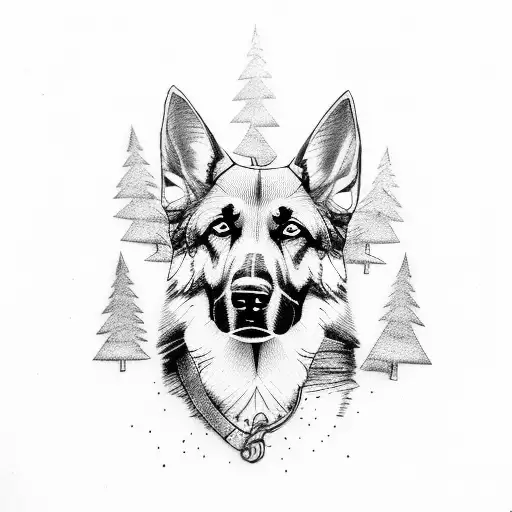 German Shepherd Whole Body Alert In The Woods