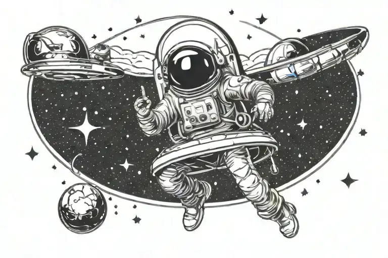 Flying Saucer Kidnapping An Astronaut Against A Background Of Stars