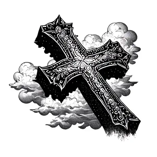 Cross Tattoo With Clouds Representing Faith