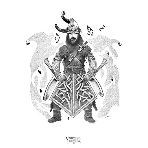 A Mystical Viking Warrior Surrounded By Music Notes And Animal Spirits