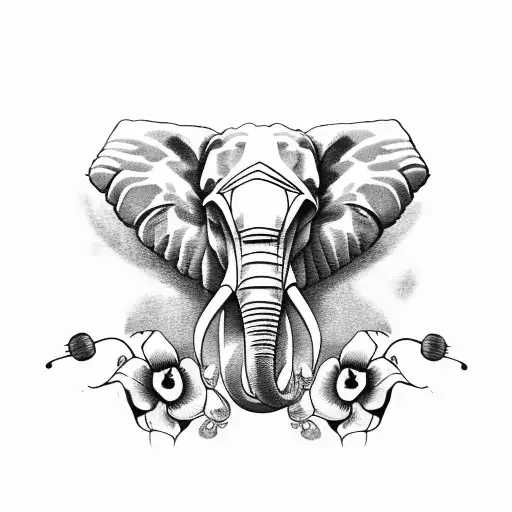 Elephant Skull With Red Poppies