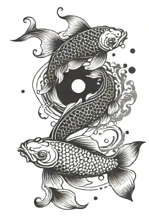 Koi And Ying Yang Black
