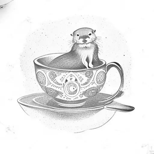 Otter In A Teacup With A Book In His Hand