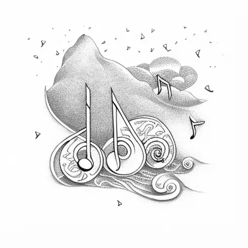 A Serene Beach Scene With Musical Notes In The Sky