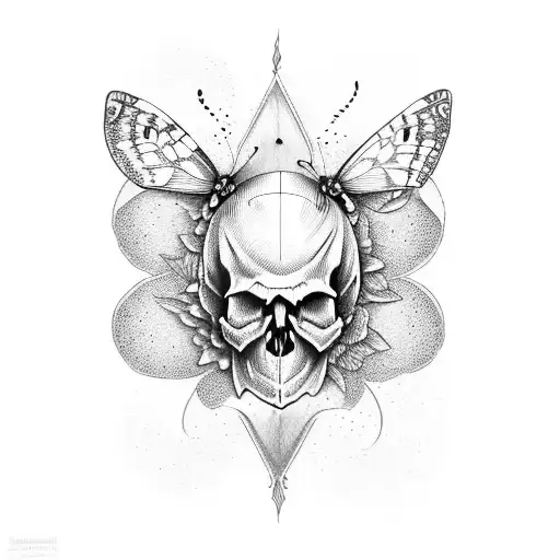 Skull With Half Butterfly