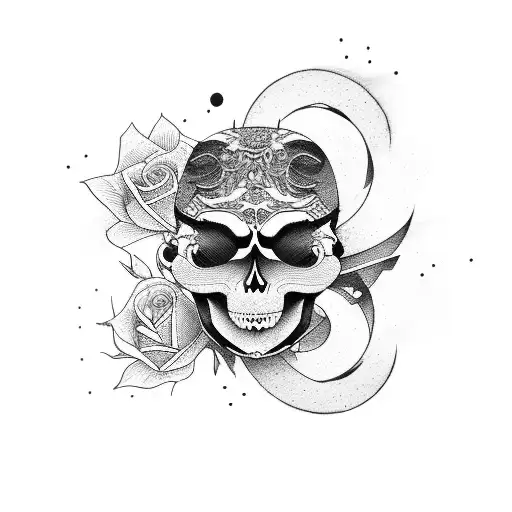 Japanese-inspired Abstract Art With A Rose And Skull
