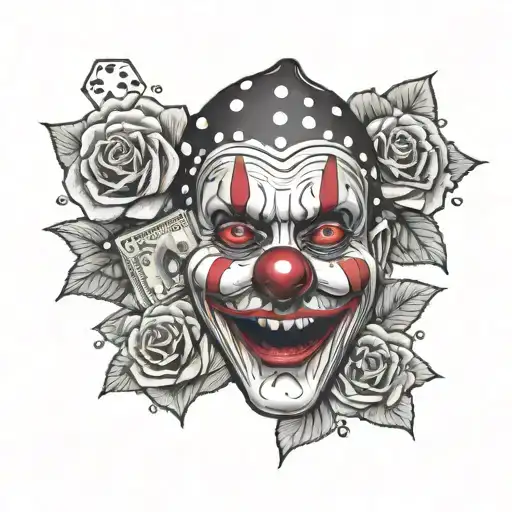 Clown Mask With Dice Money And A Rose