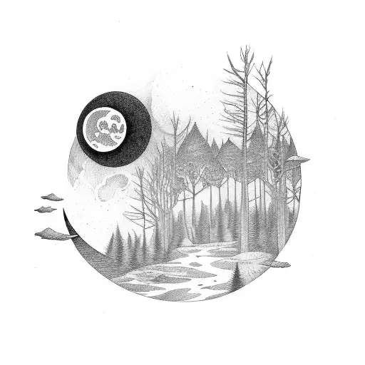 Books With Moon And Forest