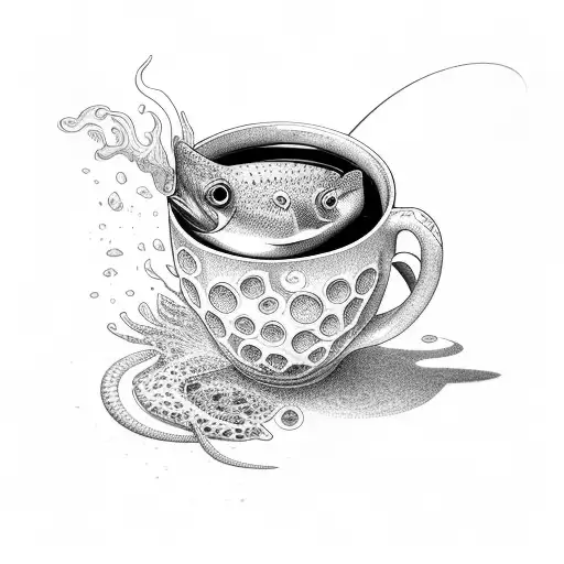 Fish Emerging From A Cup Of Coffee Seen From The Front