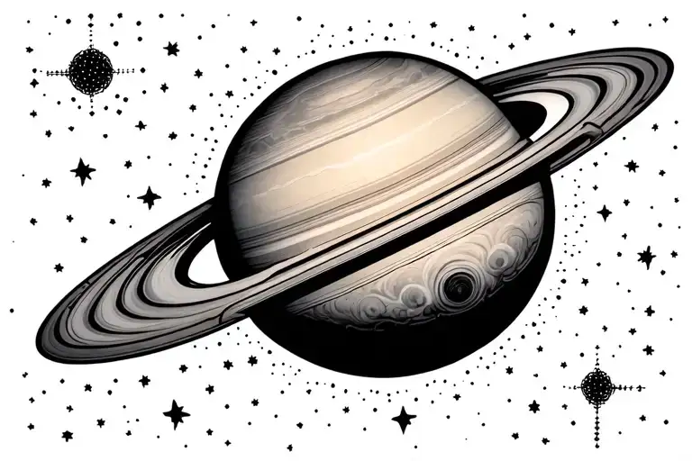 Saturn In Space With Uranus Surrounded By Space And Tiny Dotted Stars