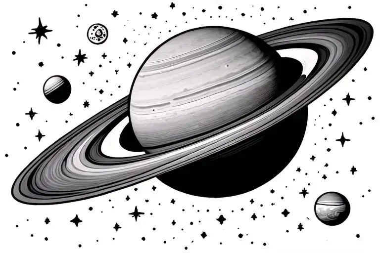 Saturn In Space With Uranus Surrounded By Space And Tiny Dotted Stars