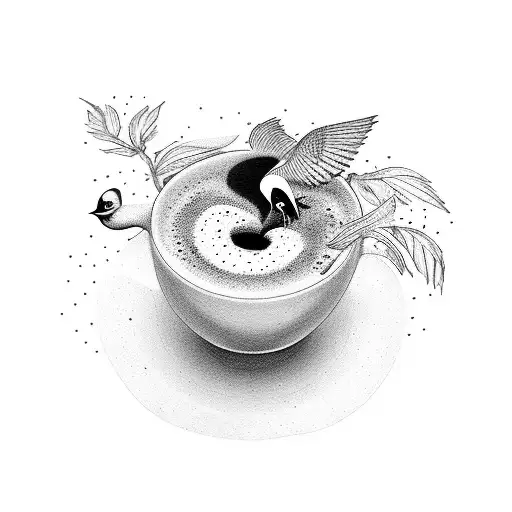Bird Emerging From A Cup Of Coffee Seen From The Front